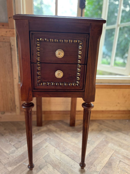 Louis XVI side table / nightstand of subtle country features