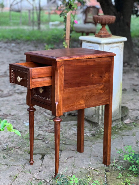 Louis XVI side table / nightstand of subtle country features