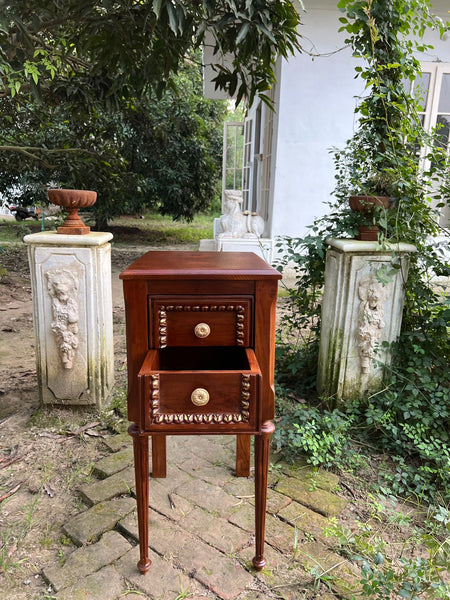 Louis XVI side table / nightstand of subtle country features