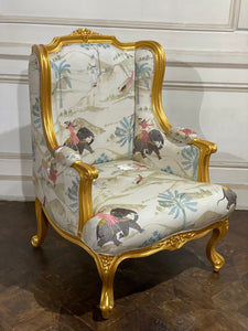 French wing back chair with sleek framework