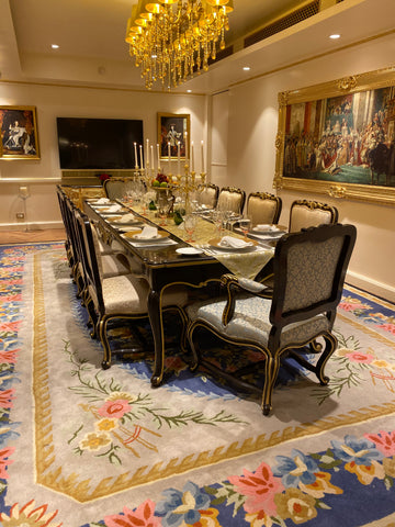 Dining table of Louis XV era with subtle rococo sensibilities