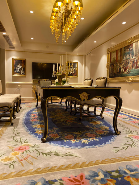 Dining table of Louis XV era with subtle rococo sensibilities