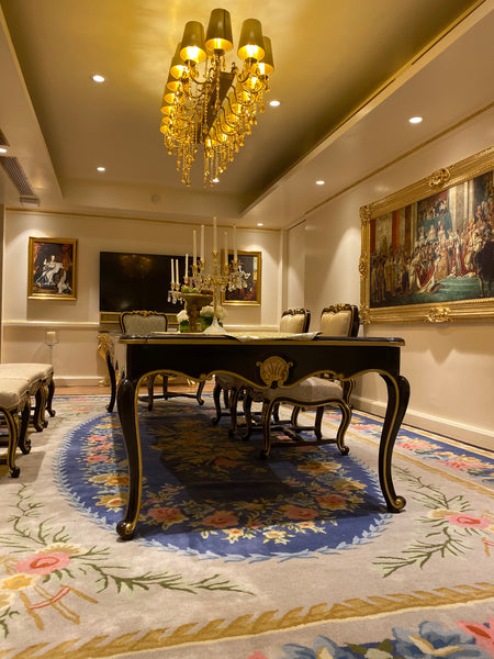 Dining table of Louis XV era with subtle rococo sensibilities