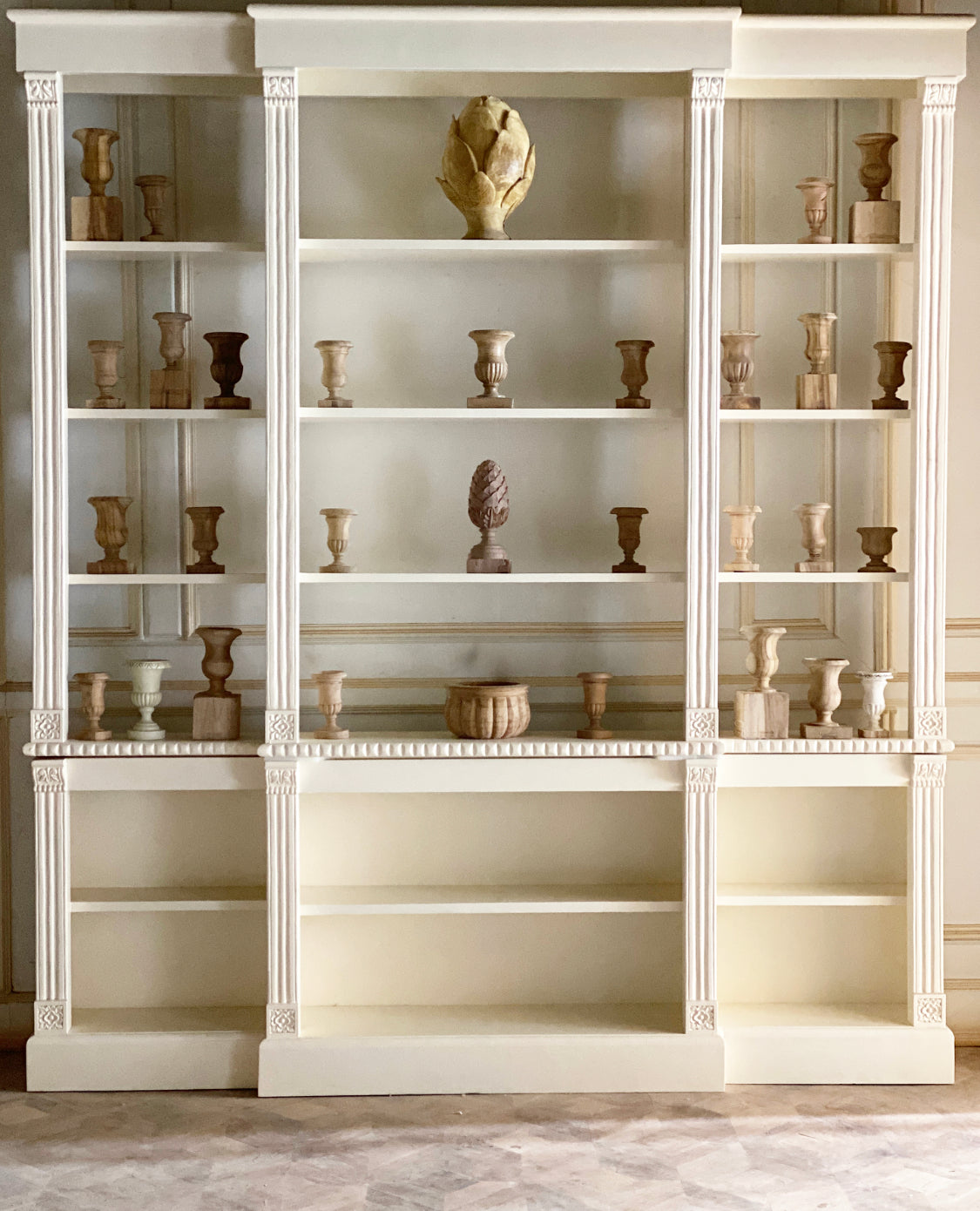 Oversized neo-classical bookshelf armoire