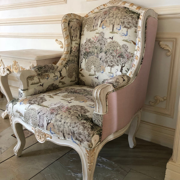 Upholstered wing chair of Louis XV elegance~