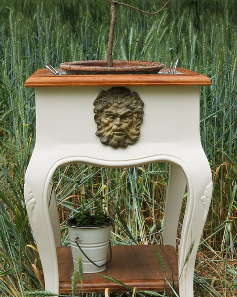 Jardinière bearing a rustic Dionysus/ side table / night stand