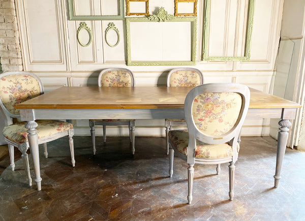 Louis XVI rustic dining table with parquet top