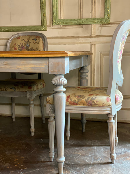 Louis XVI rustic dining table with parquet top