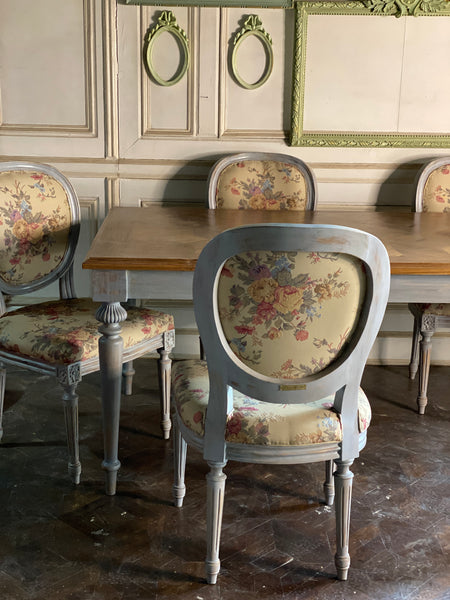 Louis XVI rustic dining table with parquet top