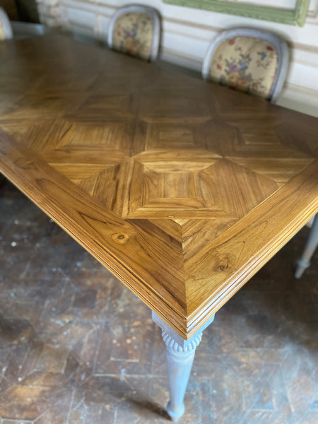 Louis XVI rustic dining table with parquet top