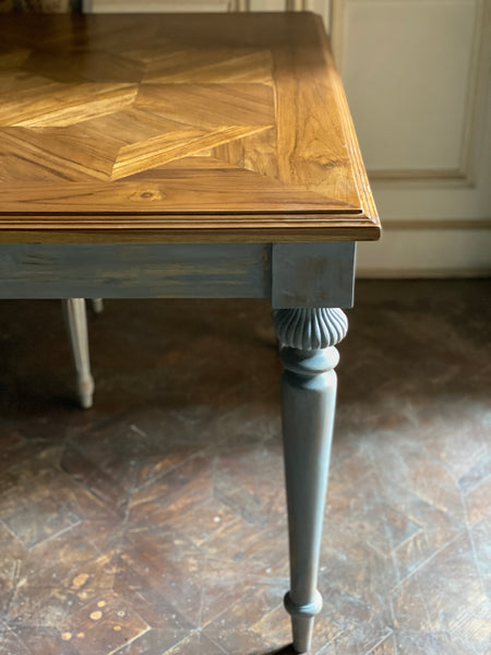 Louis XVI rustic dining table with parquet top