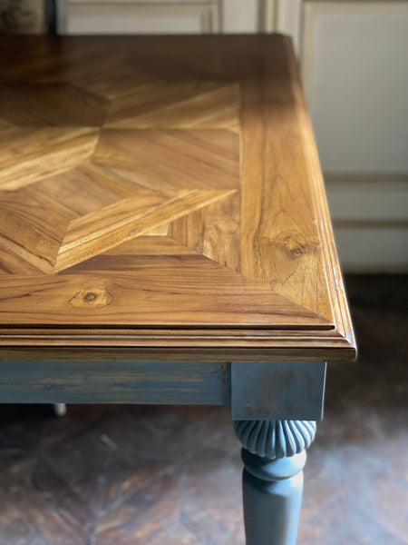 Louis XVI rustic dining table with parquet top