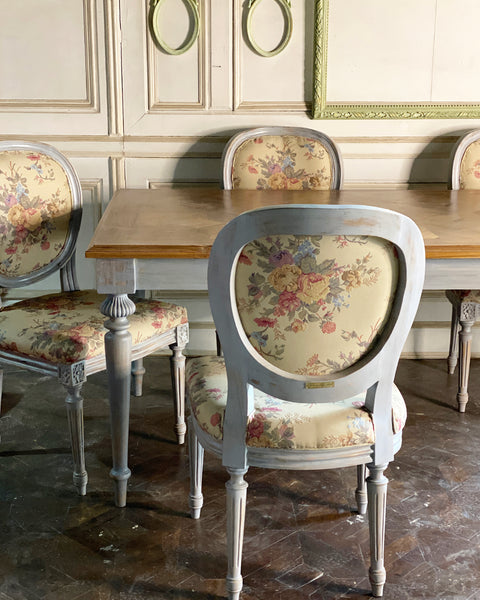 Louis XVI rustic dining table with parquet top
