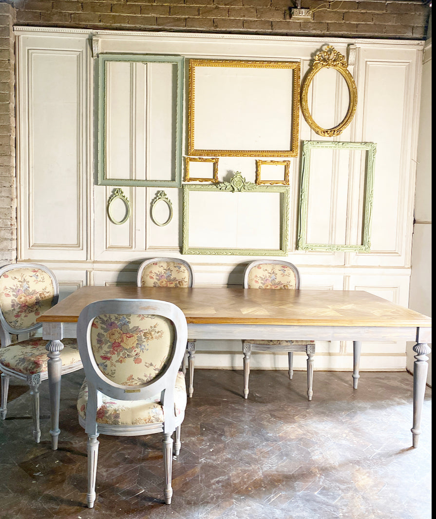 Louis XVI rustic dining table with parquet top