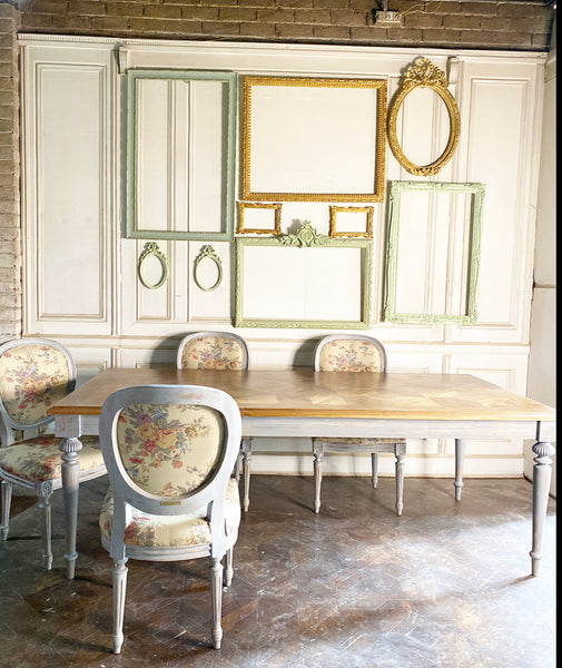 Louis XVI rustic dining table with parquet top