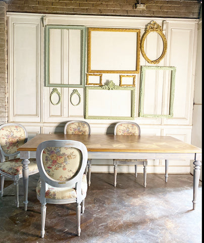 Louis XVI rustic dining table with parquet top