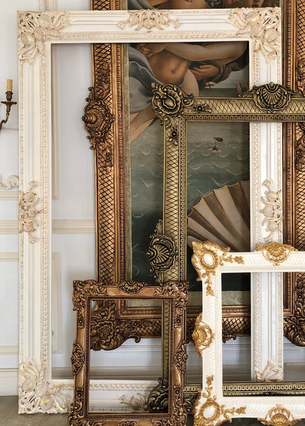Frames of oversized proportions and rococo elements inspired by Louis XV