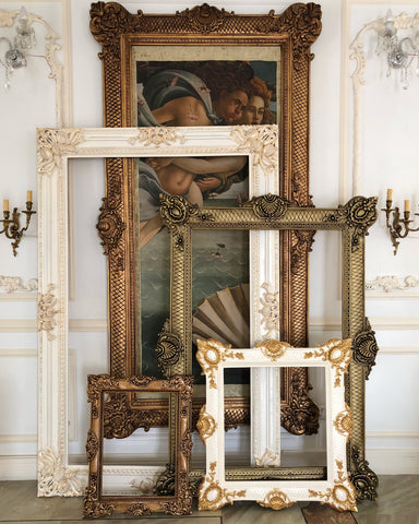 Frames of oversized proportions and rococo elements inspired by Louis XV