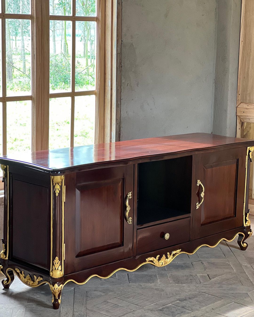 Petite rococo credenza customised as a media unit