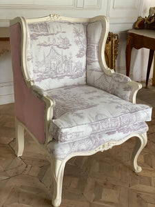 Louis XV wingback chair with transitional motifs