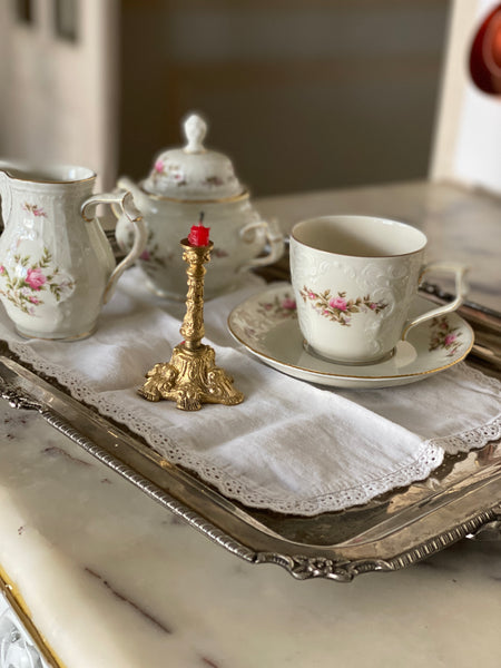 Diminutive rococo candelabra for tray setting