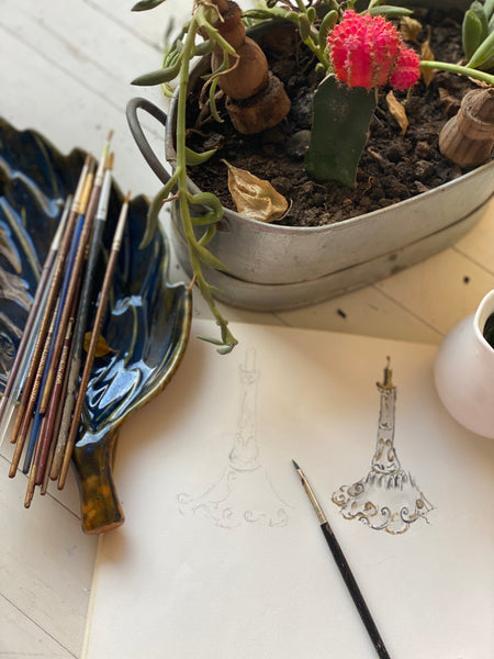 Diminutive rococo candelabra for tray setting